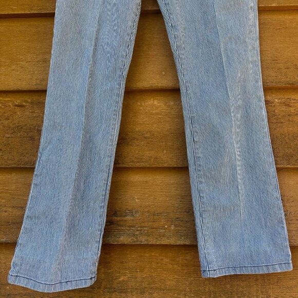 Diane Gilman Blue Pin Striped Denim Bootcut Jeans Size 8 - Picture 5 of 11